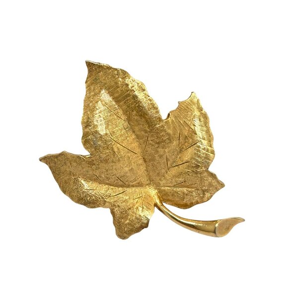Vintage Gold-Tone Maple Leaf Brooch by Charel Textured Finish - Picture 15 of 15